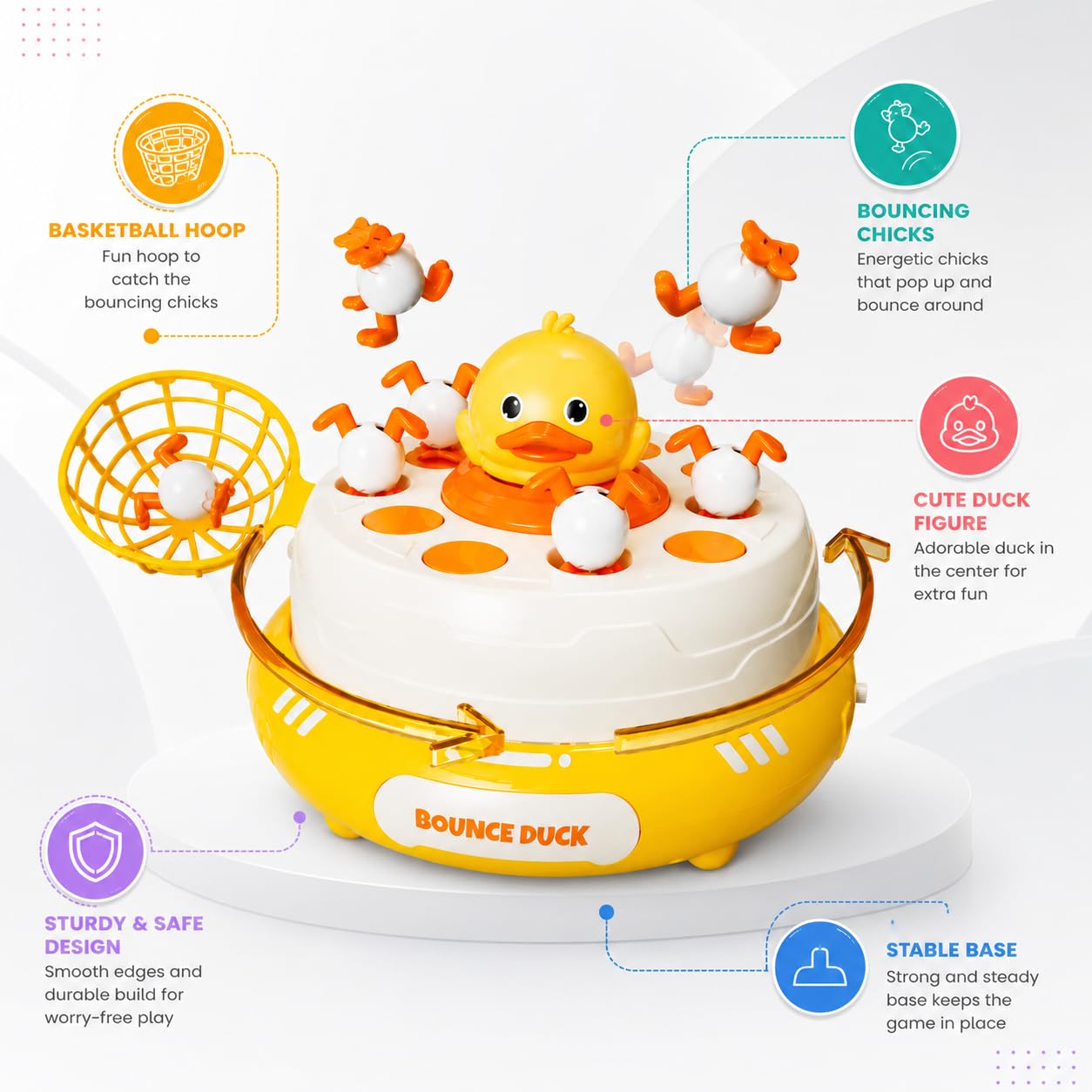 Goyal's Bounce Duck Catch Game with Nets | Interactive Jumping Duck Board Game | Musical Catching Toy for Kids | Family Tabletop Game for Boys & Girls
