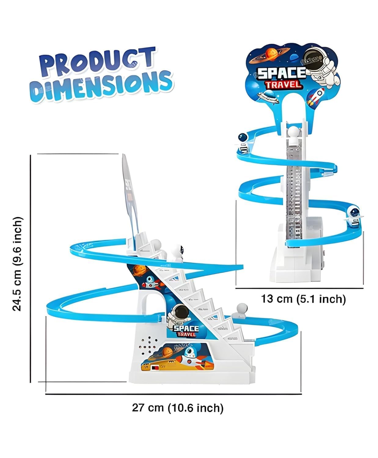 Goyal's Astronaut Space Slide Track Racing Toys for Kids - Small Space Cartoon Stair Climbing Toys for Kids, Escalator Toy with Lights and Music - 3 Space Cartoon Toy Included