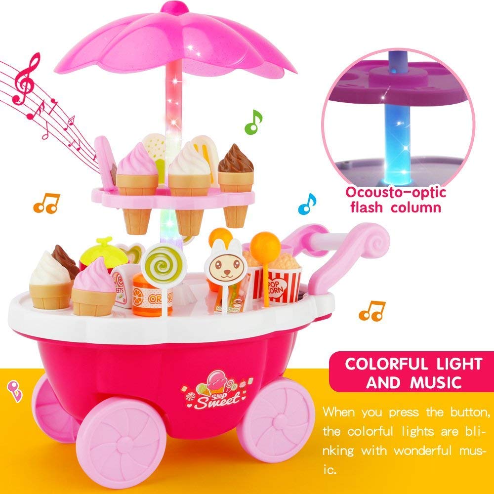 Goyal's Ice Cream Toy Sweet Cart Play Set for Kids Pretend Play Food - Educational Ice-Cream Trolley Truck Great Gift for Girls and Boys Ages 3-12 Years Old ( Non Musical)