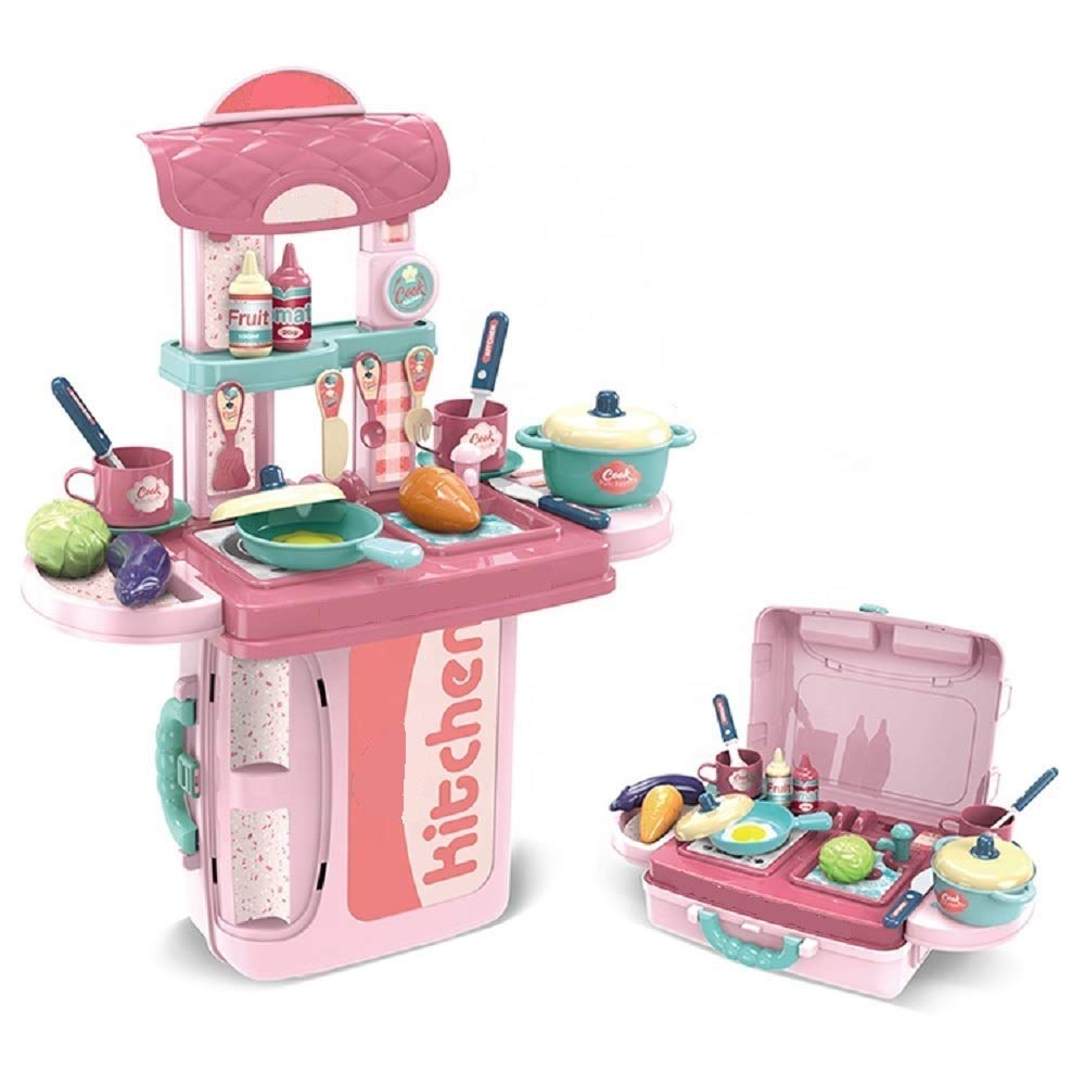 Goyal's 3 in 1 Portable Pretend Food Party Role Cooking Kitchen Play Set Toy for Boys and Girls - Pink