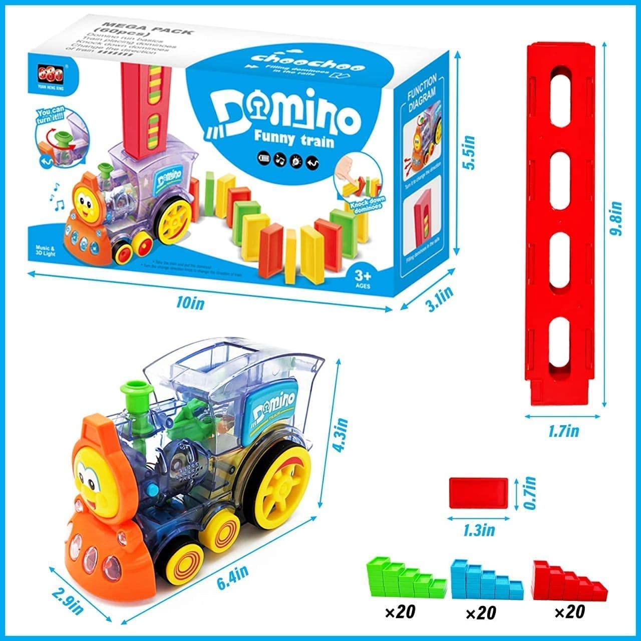 Refurbished-  Goyal's Domino Train 60pcs Dominoes Blocks Toy with Music and 3D Lights, Automatic Dominos Blocks Laying Toy