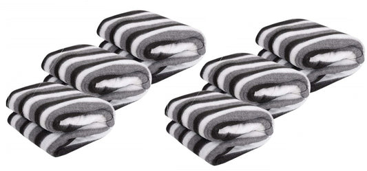 Goyal's Polar Fleece Single Bed Stripes Design AC Blanket Pack of 6 - (Black & White)