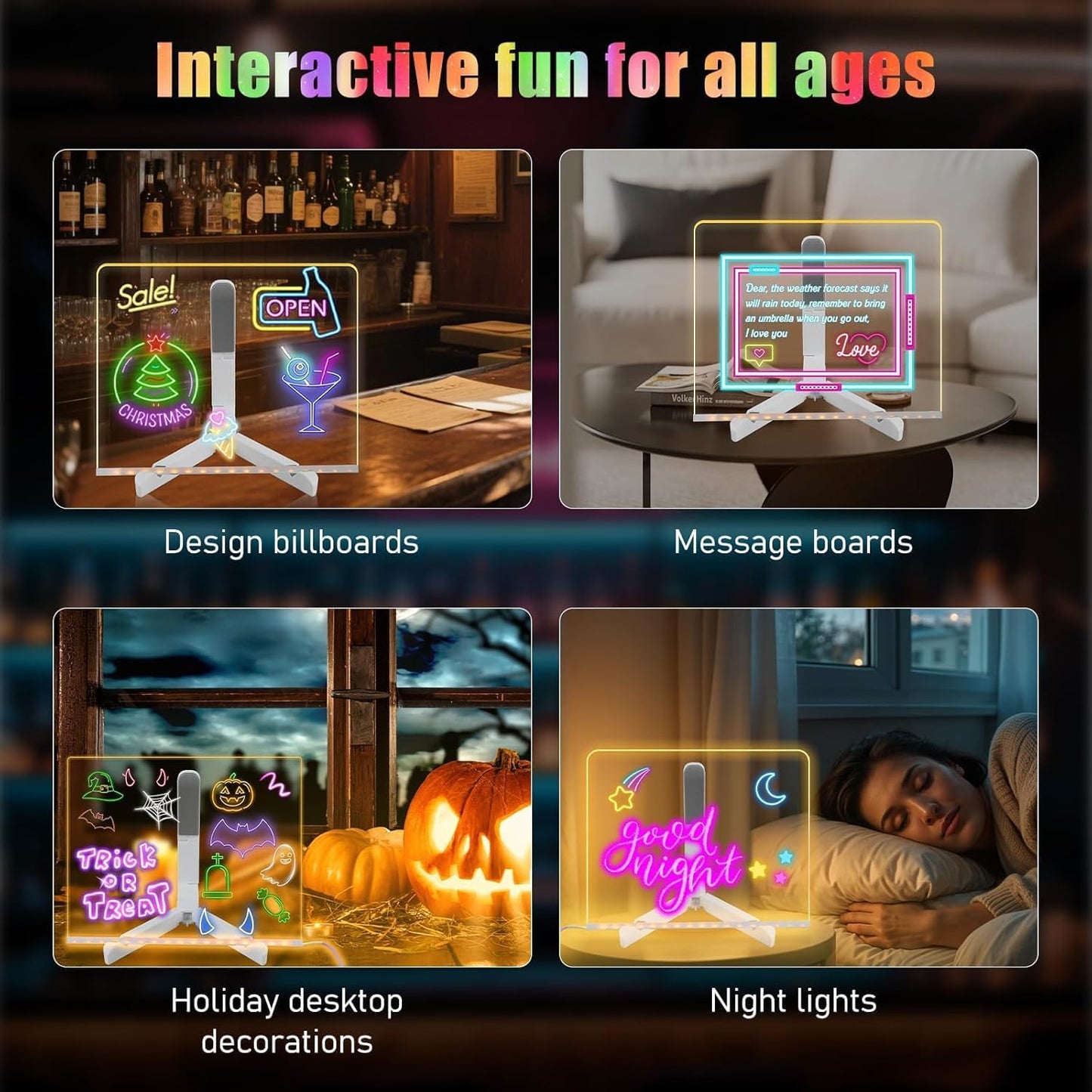 Goyal's LED Acrylic Writing Board with Light & 7 Colorful Pens | 30 X 20 cm DIY 3D Rewritable Message Pad