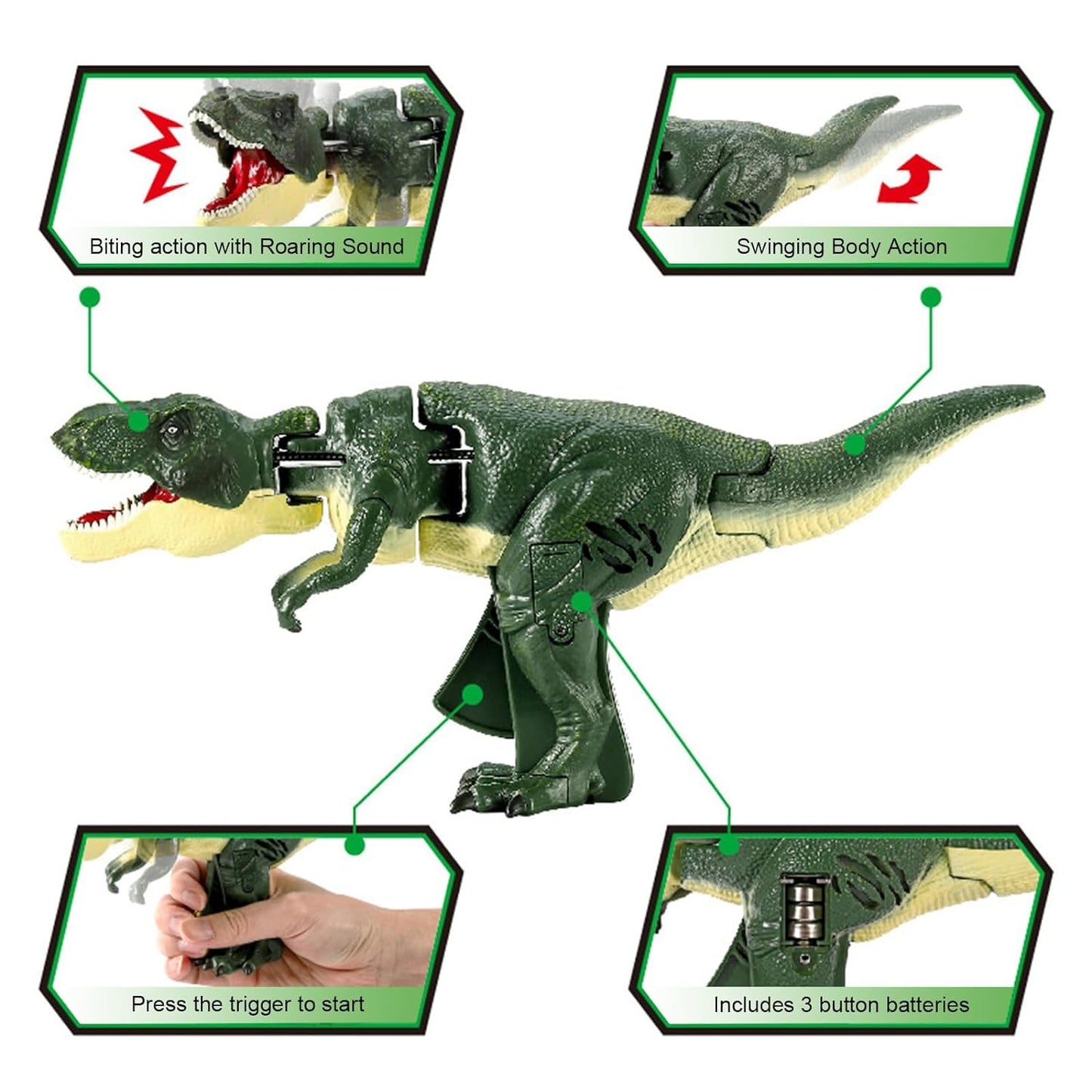 Goyal's Roaring & Head Swinging Dinosaur Toy for Kids with LED Light in Mouth & Realistic Actions Like - Rotating & Swinging Head and Tail, Movable Joints - Multicolor