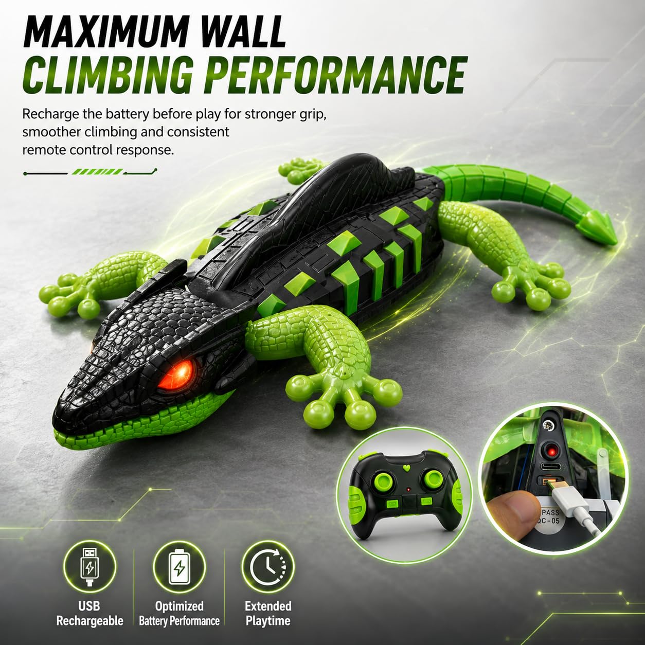 Goyal's RC Wall Climbing Lizard Toy with Remote Control | LED Eyes | Wall & Ceiling Crawling Rechargeable Lizard | Indoor Climbing Toy for Kids, Boys & Girls