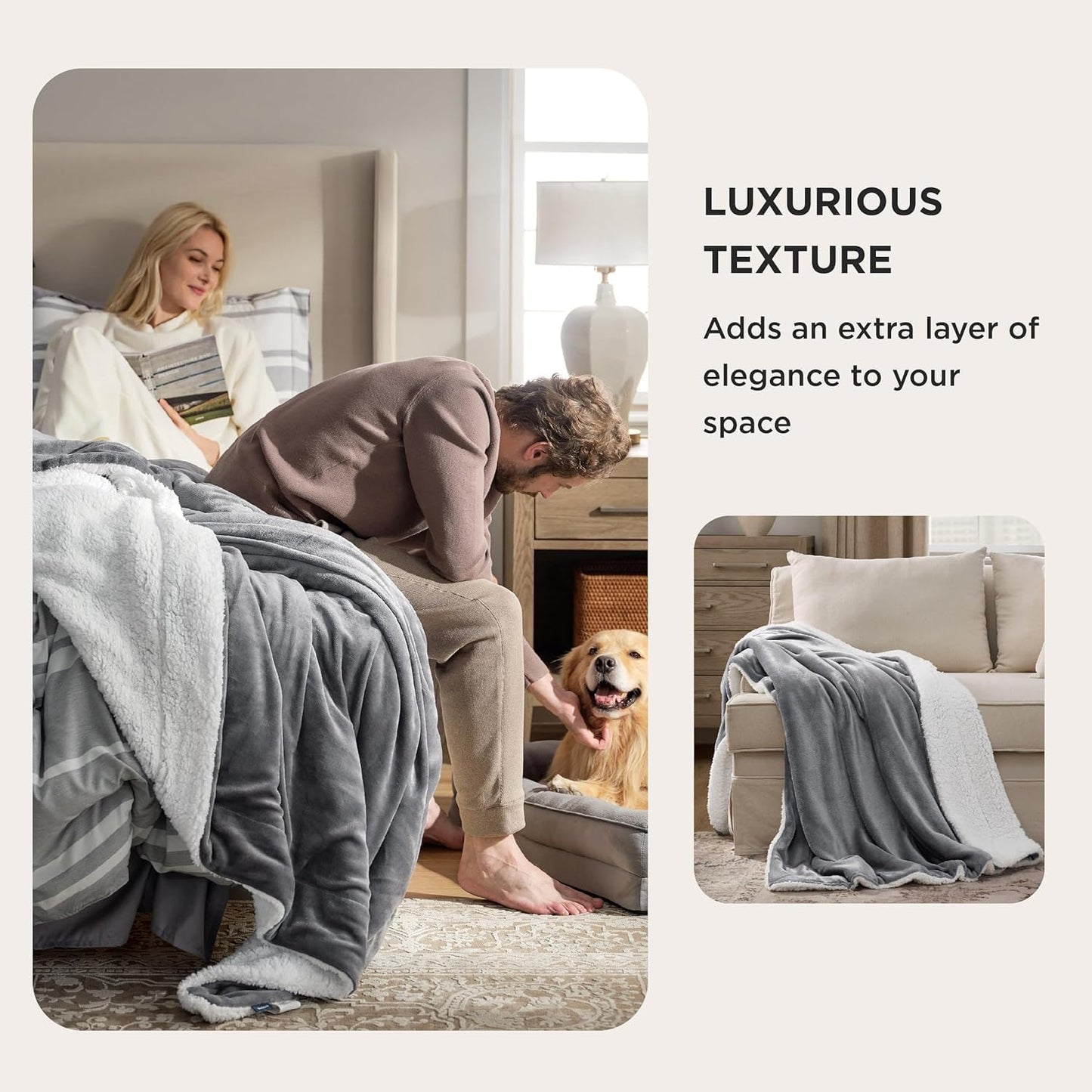 Goyal’s Ultra Soft Flannel Sherpa Blanket for Winter | Single Bed Reversible Plush Blanket 55 x 90 Inches | Thick, Warm & Cozy Dual Layer Microfibre Throw | Fade & Wrinkle Resistant - Silver Grey