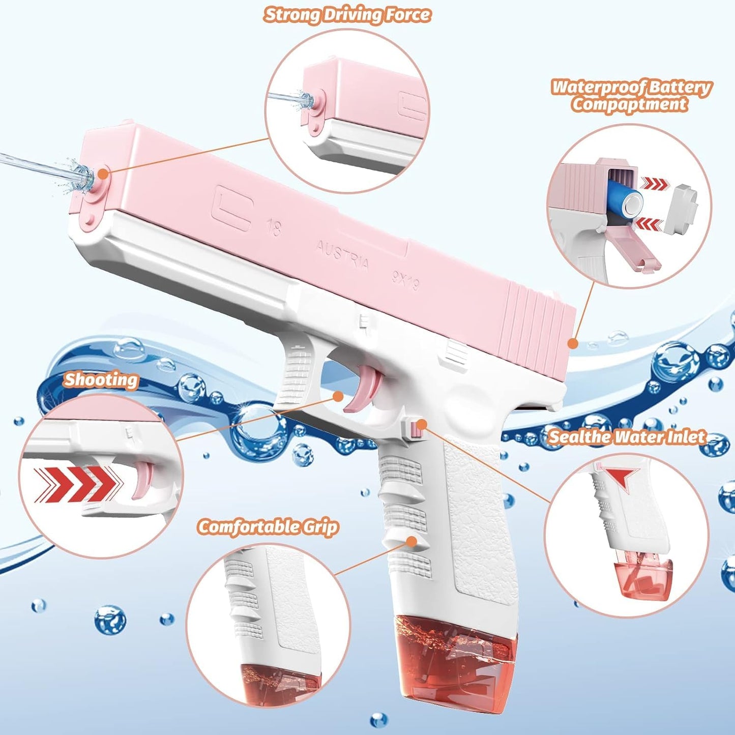 Goyal's High Pressure Holi Pichkari Electric Water Gun, Automatic Squirt Gun with 300CC Excellent Range 25-32 Feet