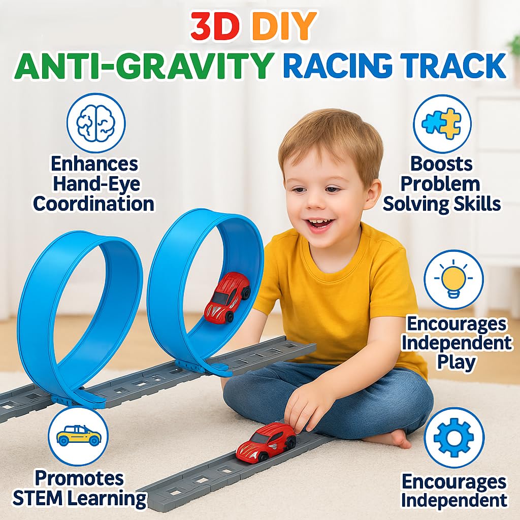 Goyal's 3D DIY High-Speed Track Toy Set for Kids – 34 Pcs Loop Track Racing Game with Pull Back Car, 360° Spin Loops – STEM Educational Car Track Toy