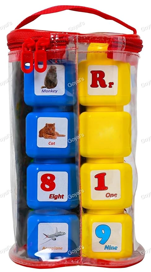 Goyal's Plastic Box Shape Puzzle Blocks for Kids, Puzzle for Children Educational & Learning Toy, Counting Numbers, Animal, Alphabet, Cartoons Etc. Printed on Puzzles (16 Blocks) Multicolor