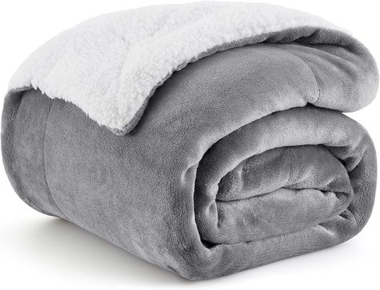 Goyal’s Ultra Soft Flannel Sherpa Blanket for Winter | Single Bed Reversible Plush Blanket 55 x 90 Inches | Thick, Warm & Cozy Dual Layer Microfibre Throw | Fade & Wrinkle Resistant - Silver Grey