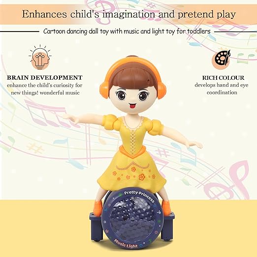 Goyal's 360° Rotating Musical Dance Study Girl Party All Night Toy with Attractive Multi Color Flashing Lights (Party Doll)