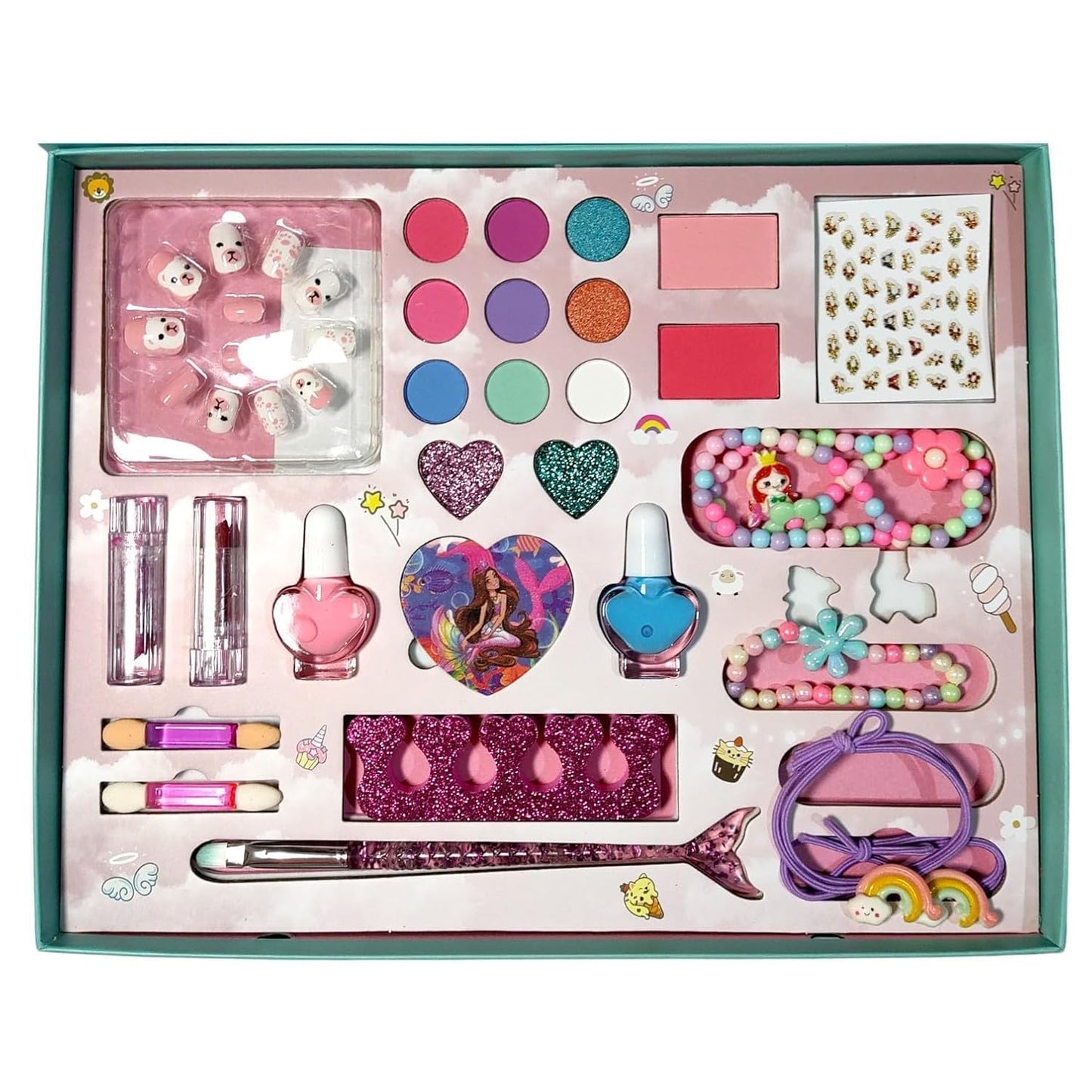 Goyal's Princess Kids Makeup Kit, Eyeshadow Palette, Nail Polish, Lip Gloss, Hair Accessories, Safe Non-Toxic Beauty Toy for Kids 31x25 cm
