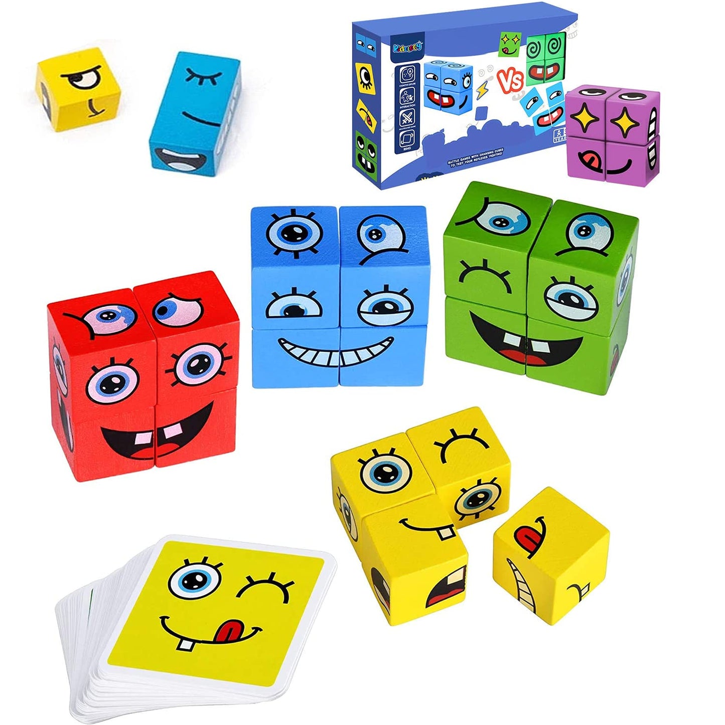 Goyal's Wooden Emoji Cube face Game with Bell for Kids | Cute Face Changing Cube with 16 Cube Parent-Child Board Games | Preschool Educational Learning Toy