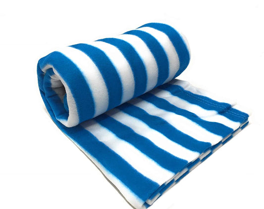 Goyal's Polar Fleece Single Bed Stripes Design AC Blanket - (Blue & White)