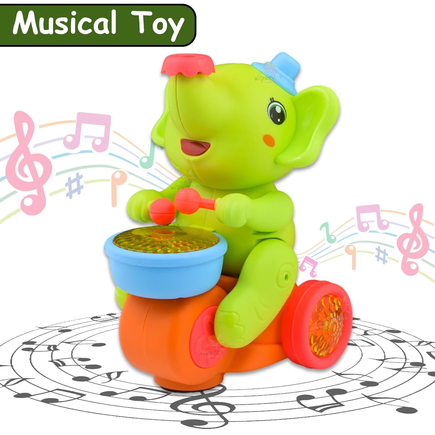 Goyal's Elephant Musician Toy, (Yellow) with Levitation Ball on Nose Along with Dazzling Light Drum Sound Music and Elephant Sound for Baby Toys