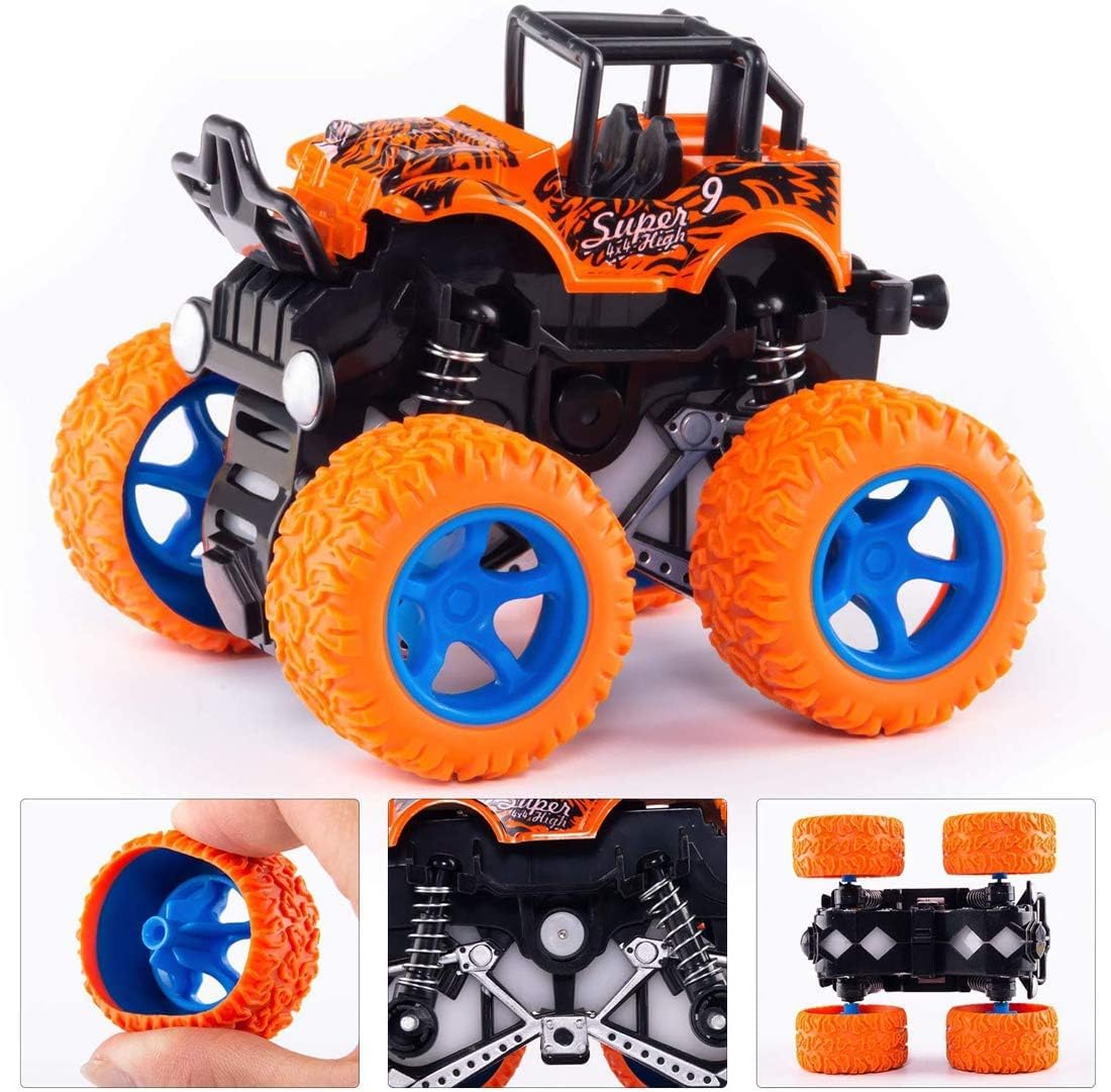 Goyal's 4WD Monster Truck Toy for Kids Friction Powered 4x4 360° Stunt All-Terrain Spin Action Push & Go Off-Road Vehicles Cars Vibrant Colour for Boy Girl (Set of 4 Pcs)