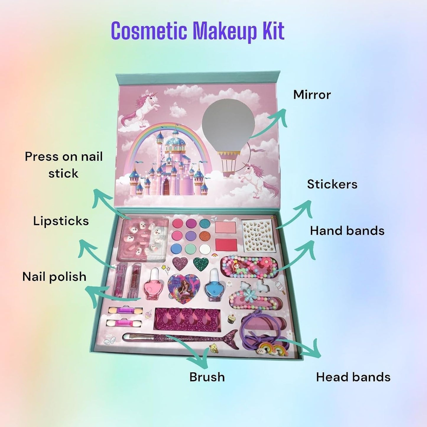 Goyal's Princess Kids Makeup Kit, Eyeshadow Palette, Nail Polish, Lip Gloss, Hair Accessories, Safe Non-Toxic Beauty Toy for Kids 31x25 cm