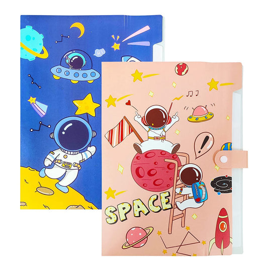 Goyal's Space Theme Multicolor A4 File Folder with 6 Pockets, Office Documents File, Expandable Folder (Pack of 2 Random Color)