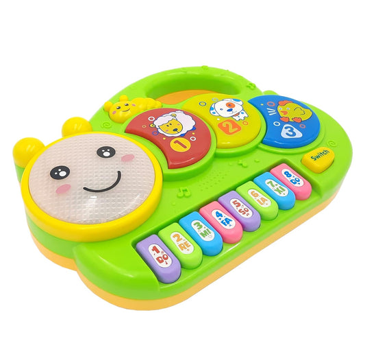 Goyal's Happy Caterpillar Piano Musical Toys for Babies and Kids with 8 Keys, Drum Pads and Music Switch Button(Multicolor)