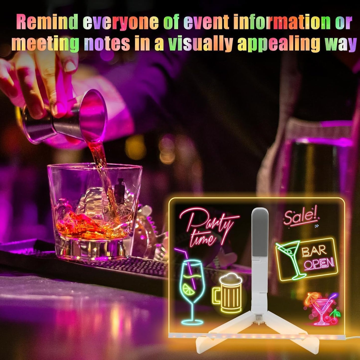 Goyal's LED Acrylic Writing Board with Light & 7 Colorful Pens | 30 X 20 cm DIY 3D Rewritable Message Pad