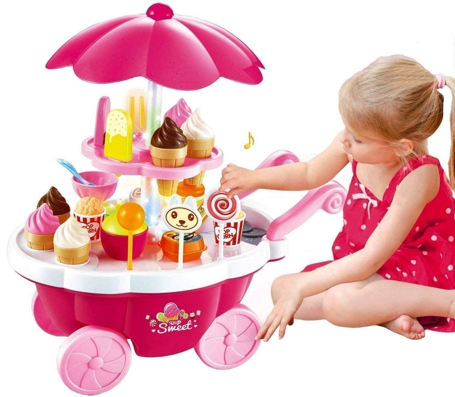 Goyal's Ice Cream Toy Sweet Cart Play Set for Kids Pretend Play Food - Educational Ice-Cream Trolley Truck Great Gift for Girls and Boys Ages 3-12 Years Old ( Non Musical)