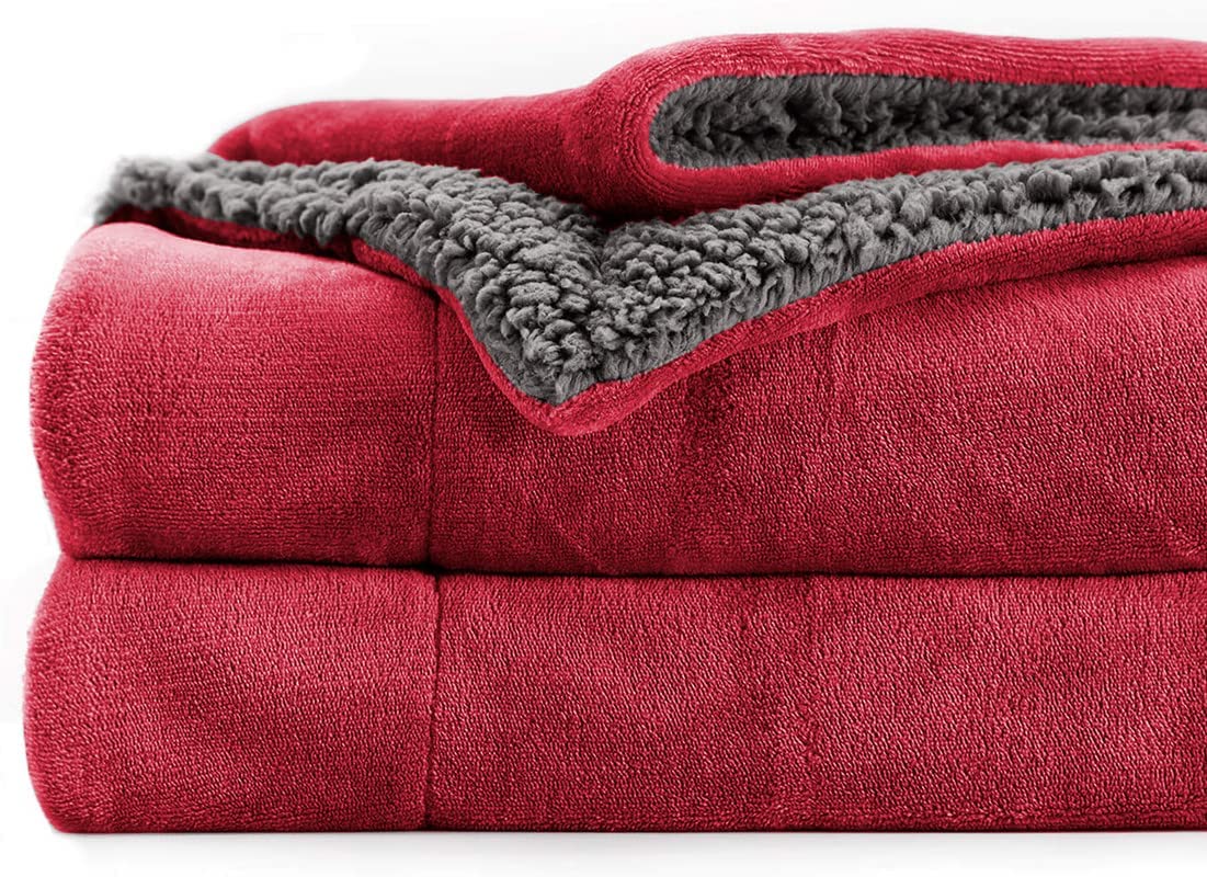 Goyal’s Ultra Soft Flannel Sherpa Blanket for Winter | Single Bed Reversible Plush Blanket 55 x 90 Inches | Thick, Warm & Cozy Dual Layer Microfibre Throw | Fade & Wrinkle Resistant - Maroon