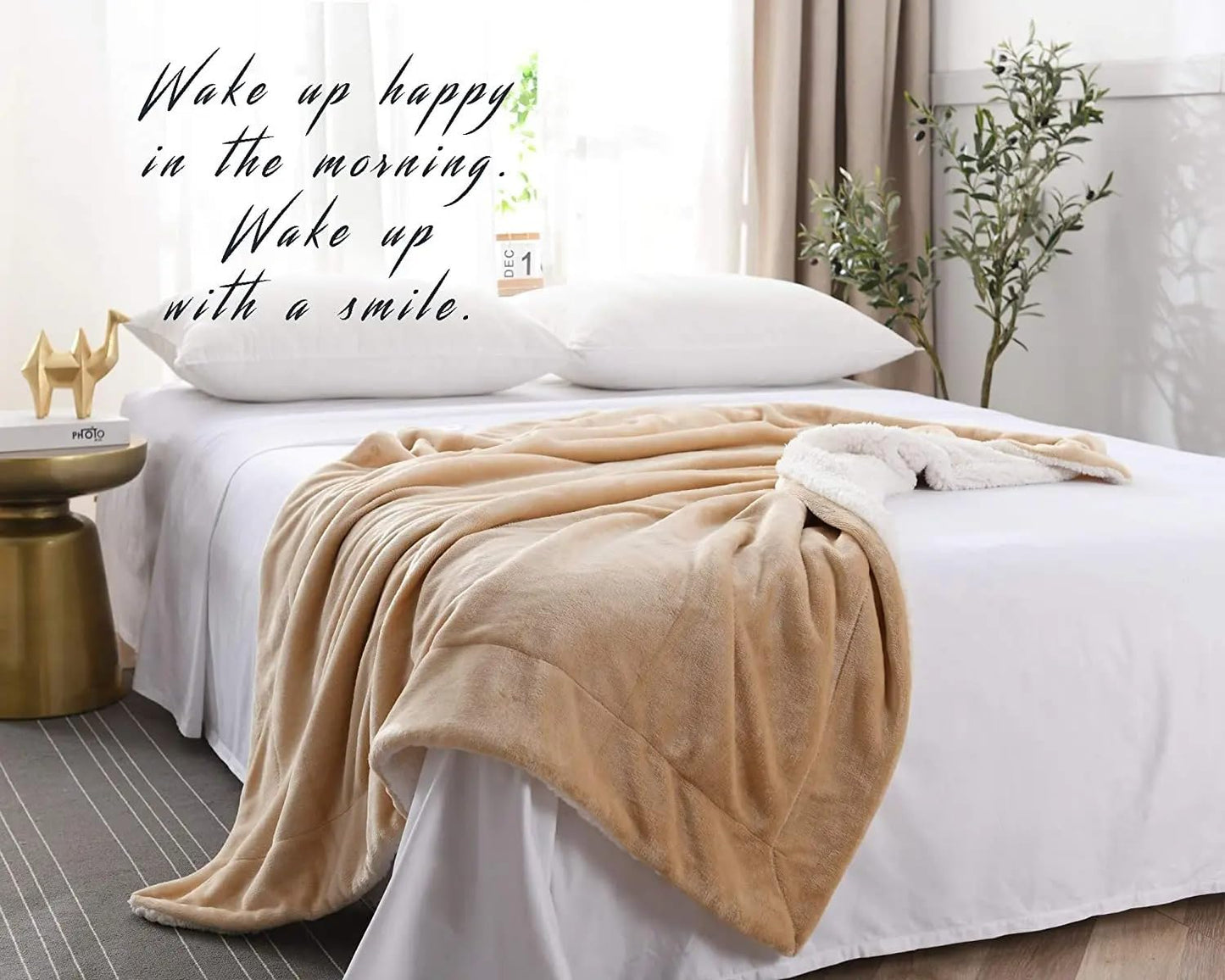Goyal’s Ultra Soft Flannel Sherpa Blanket for Winter | Single Bed Reversible Plush Blanket 55 x 90 Inches | Thick, Warm & Cozy Dual Layer Microfibre Throw | Fade & Wrinkle Resistant - Golden Beige