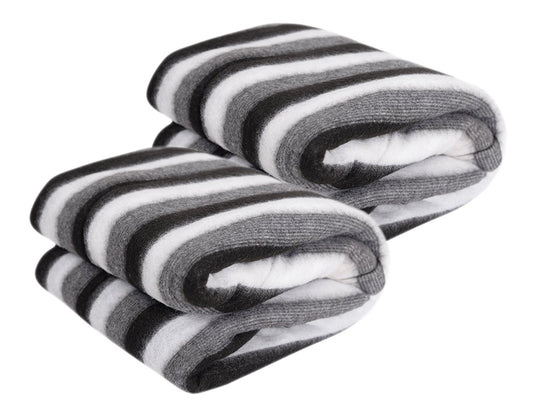 Goyal's Polar Fleece Single Bed Stripes Design AC Blanket Pack of 2 - (Black & White)