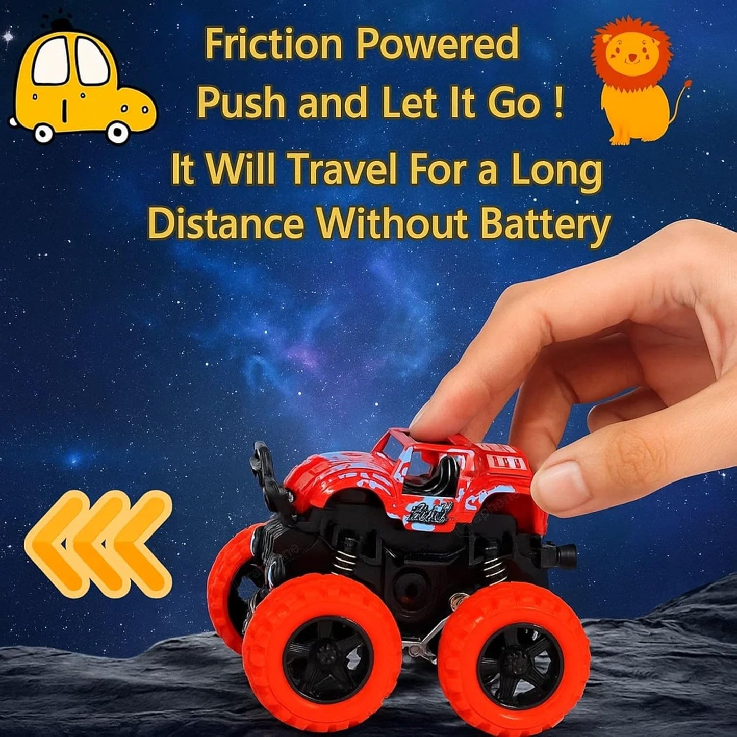 Goyal's Monster Truck Toy for Kids Friction Powered 4x4 360° Stunt All-Terrain Spin Action Push & Go Off-Road Vehicles Cars Vibrant Colour for Boy Girl Birthday Gift Christmas Fun Play Set of 2