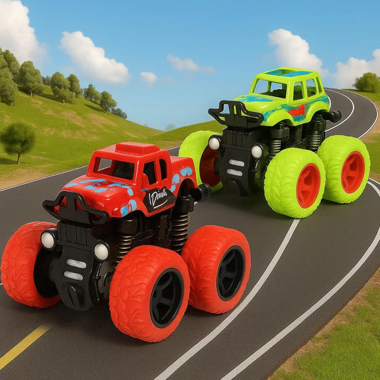 Goyal's Monster Truck Toy for Kids Friction Powered 4x4 360° Stunt All-Terrain Spin Action Push & Go Off-Road Vehicles Cars Vibrant Colour for Boy Girl Birthday Gift Christmas Fun Play Set of 2