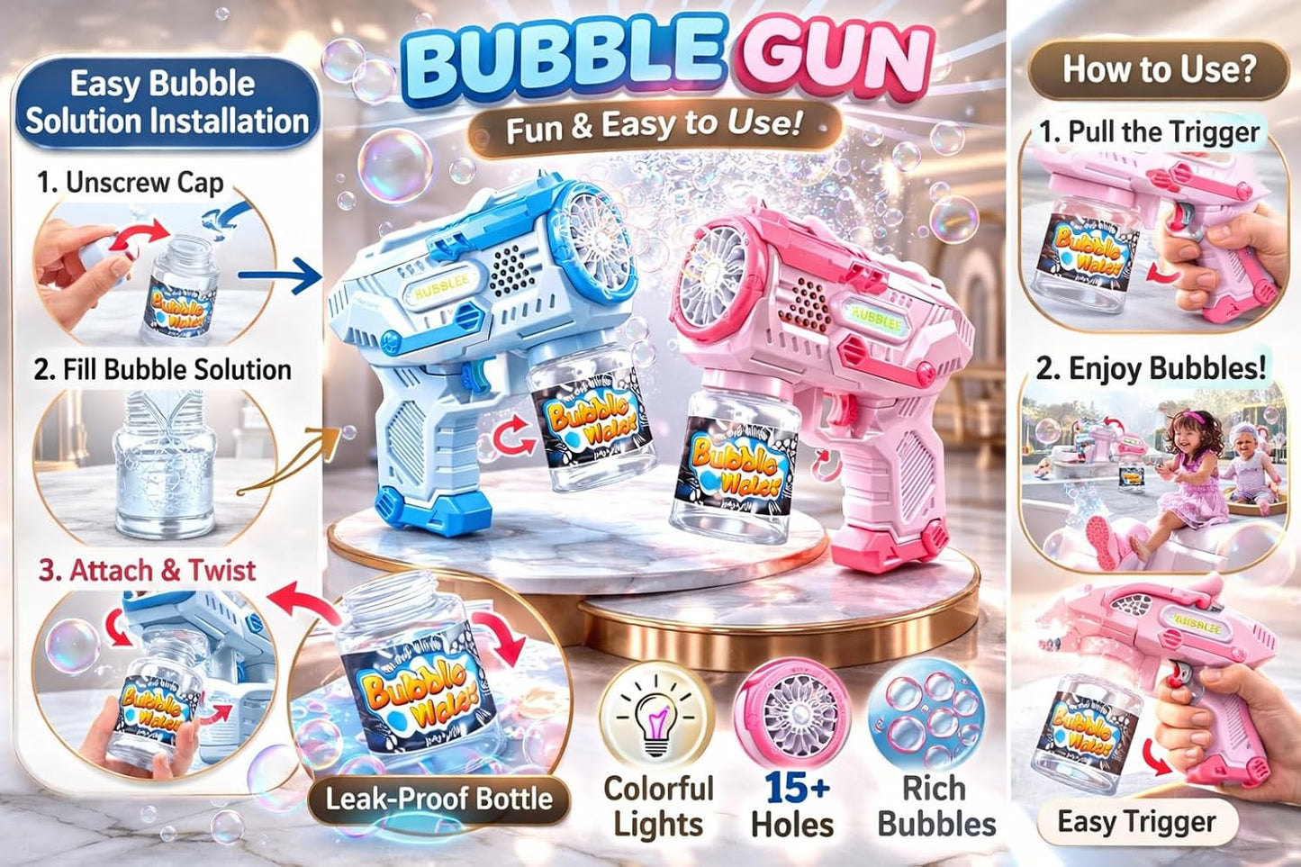 Goyal's Electric Bubble Machine Gun for Kids Automatic Bubble Gun Leak-Proof Design with 1 Bubble Solution