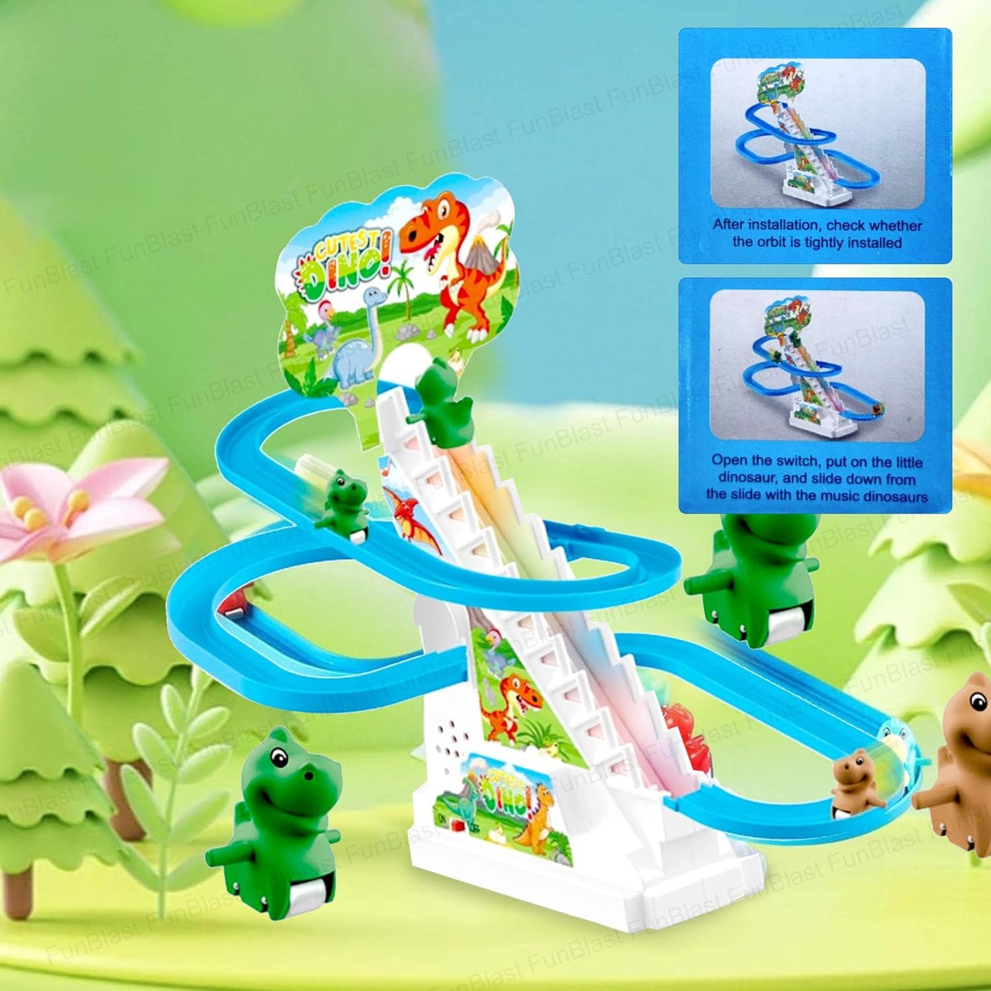 Goyal's Dinosaur Track Racing Toys for Kids - Small Dinosaurs Stair Climbing Toys for Kids, Escalator Toy with Lights and Music - 3 Dinosaur Toy Included (Dinosaur Racing Track Toy)