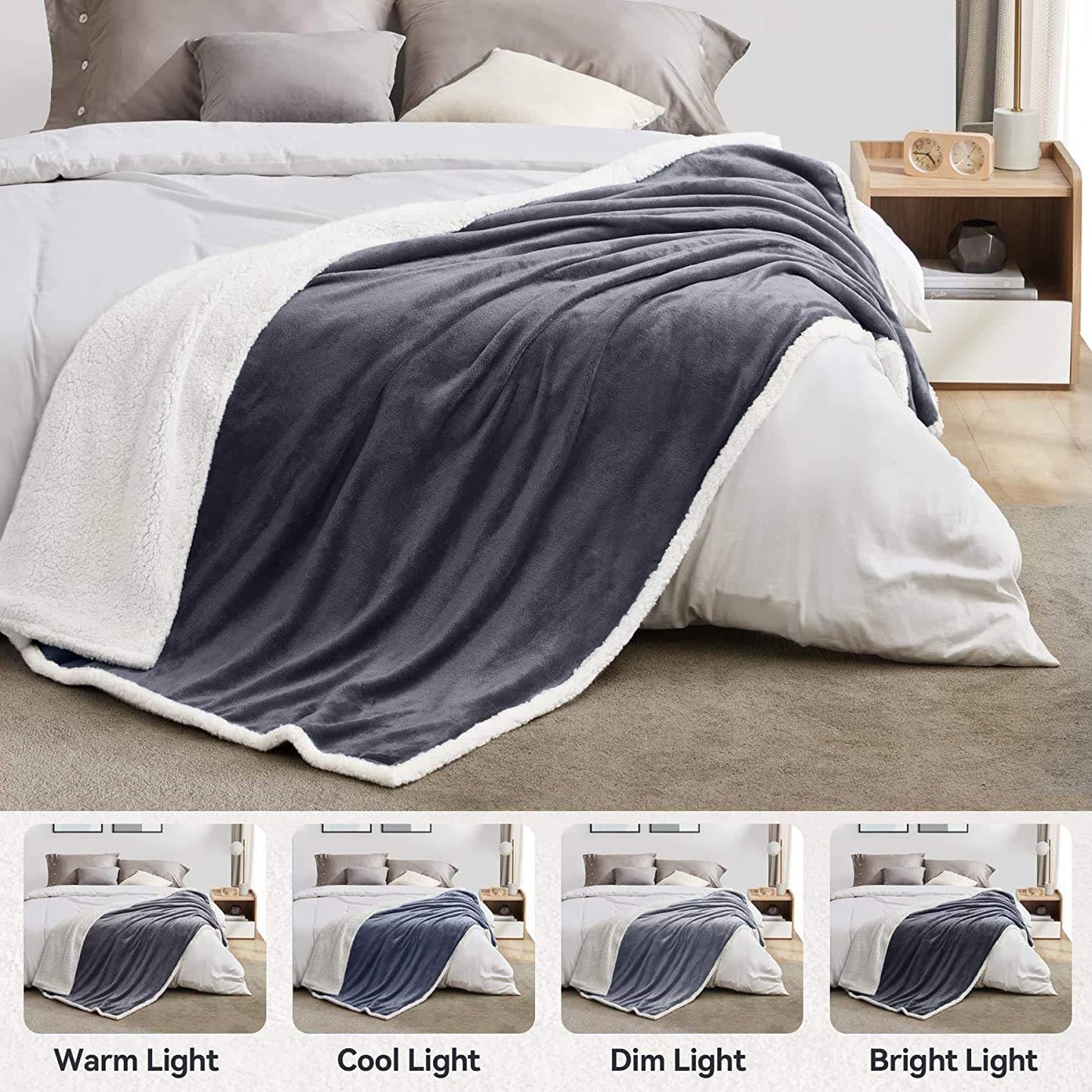Goyal’s Ultra Soft Flannel Sherpa Blanket for Winter | Single Bed Reversible Plush Blanket 55 x 90 Inches | Thick, Warm & Cozy Dual Layer Microfibre Throw | Fade & Wrinkle Resistant - Grey
