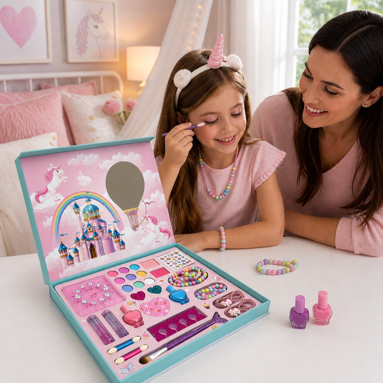 Goyal's Princess Kids Makeup Kit, Eyeshadow Palette, Nail Polish, Lip Gloss, Hair Accessories, Safe Non-Toxic Beauty Toy for Kids 31x25 cm