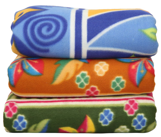 Goyal's ® Floral Printed Multicolor Fleece Single Bed Blankets (Set of 3)