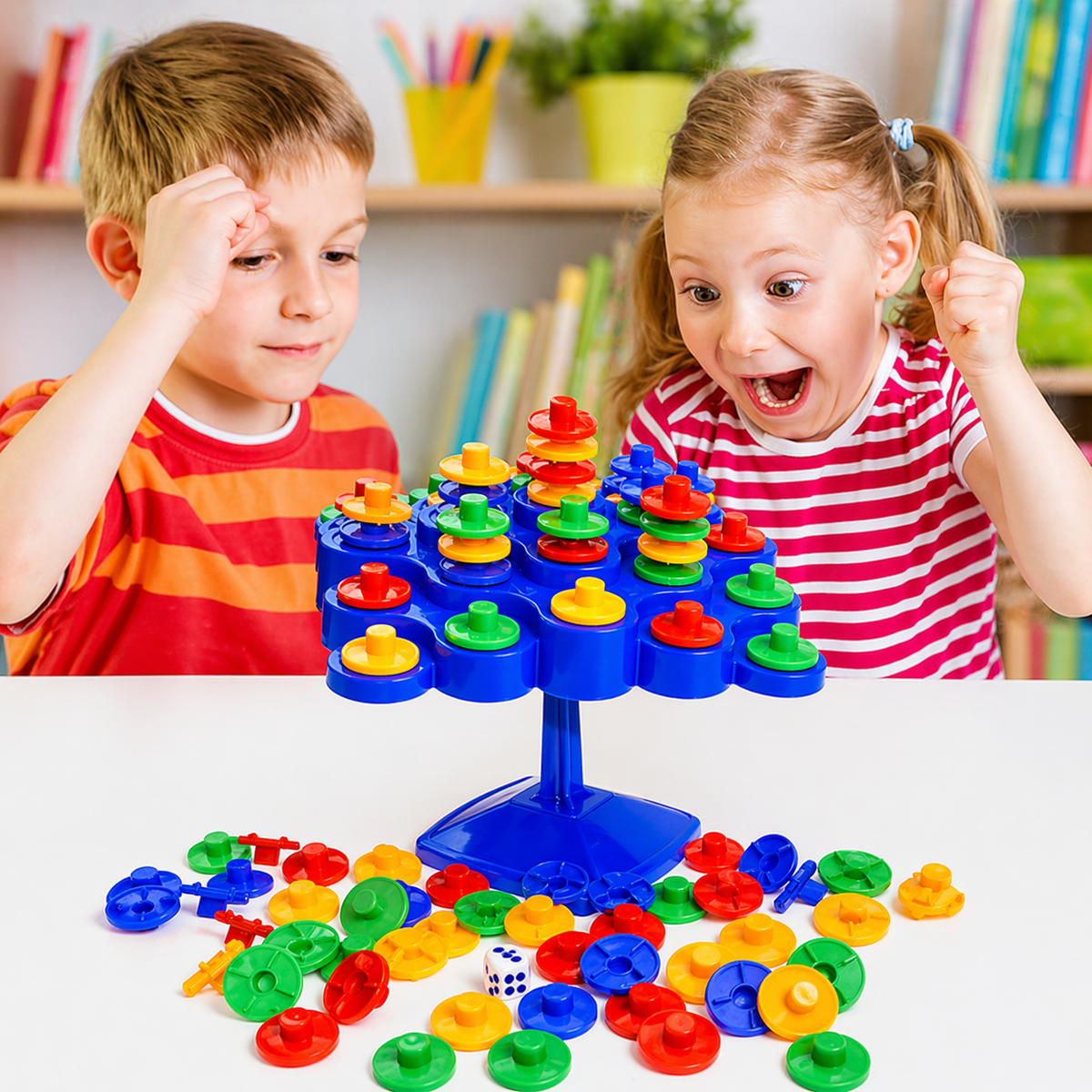 Goyal's Balancing Tree Stacking Game for Kids | 48 Colourful Discs with Dice | Wobble Balance & Dexterity Skill Game | Educational Family Board Game for Boys & Girls | Ages 3+