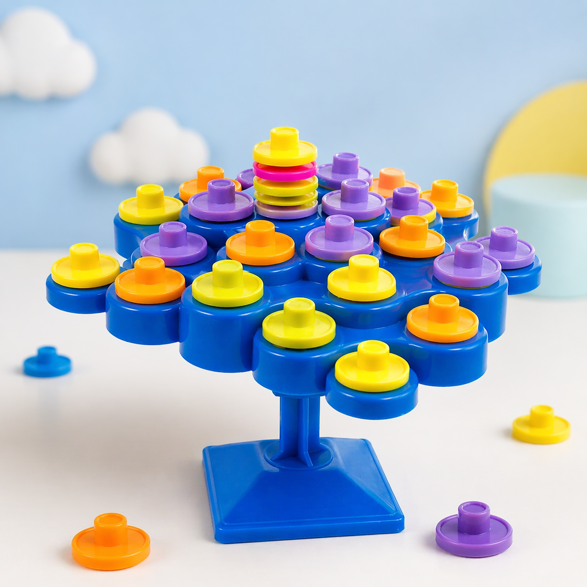 Goyal's Balancing Tree Stacking Game for Kids | 48 Colourful Discs with Dice | Wobble Balance & Dexterity Skill Game | Educational Family Board Game for Boys & Girls | Ages 3+