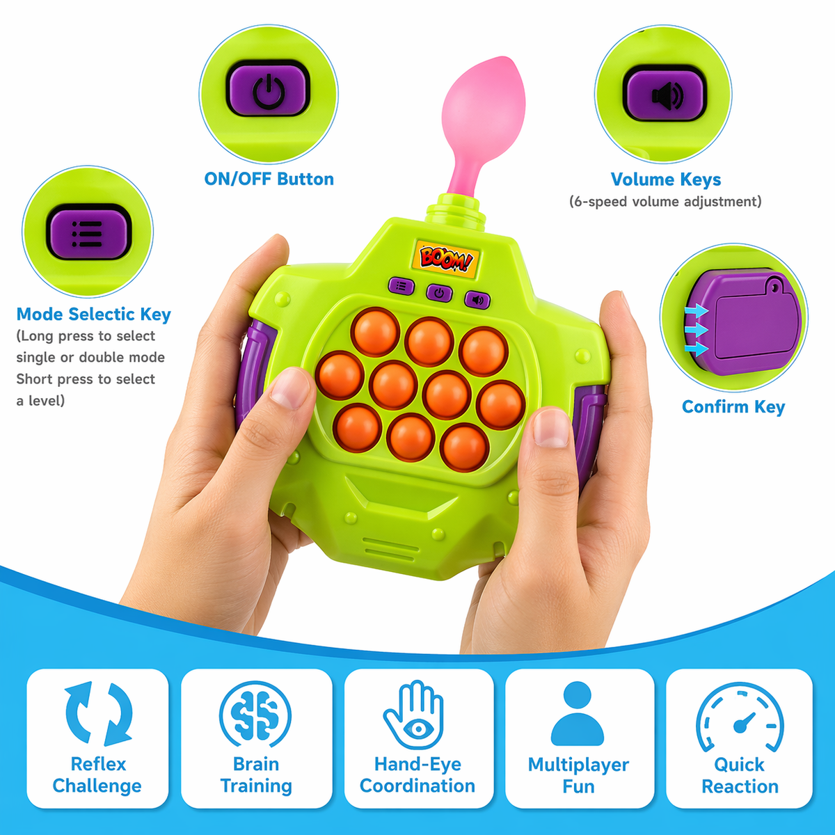 Goyal's Quick Burst Balloon Pop Game | Fast Push Reaction Game with 200 Levels, Lights & Sounds | Interactive Balloon Burst Challenge Game for Kids & Adults | Portable Party Game