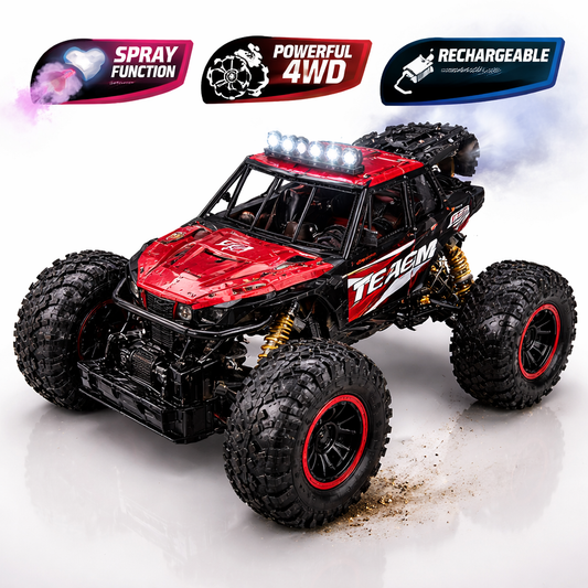 Goyal's 4WD Remote Control Moka Rock Crawler Car with Spray Fumes Function, Off Road RC Car for Kids with LED Lights | Rechargeable Type-C, 2.4GHz - 300 Metres Remote Range