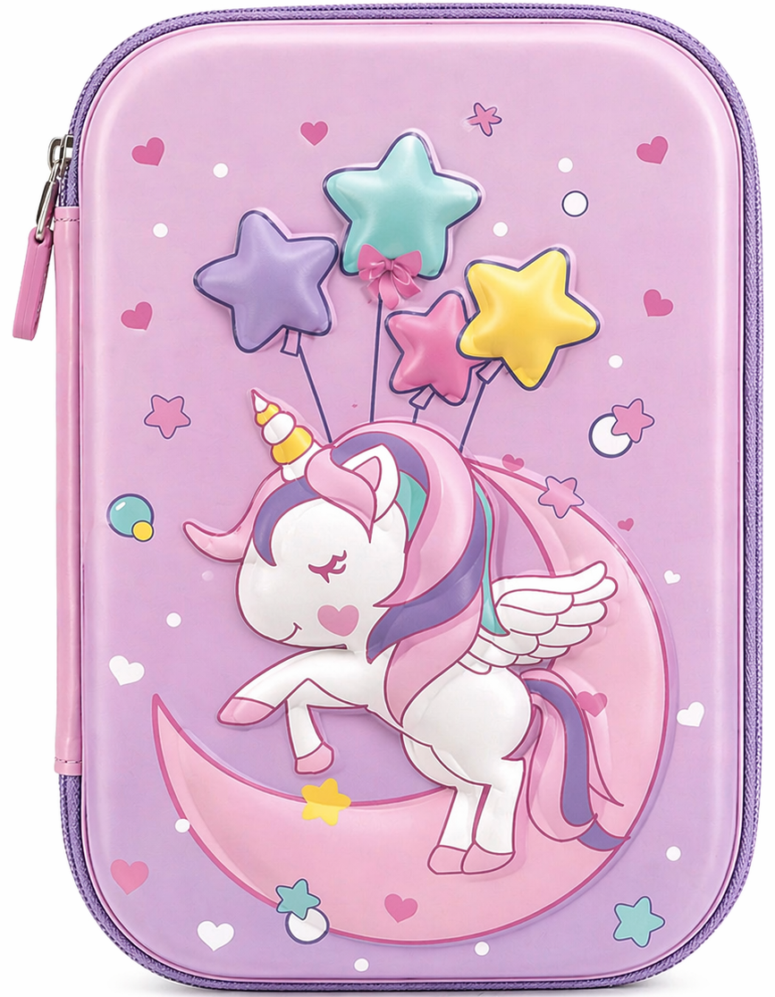 Goyal's Unicorn 3D EVA Hard Shell Pencil Case for Girls | Large Capacity Double Layer Stationery Box | Waterproof Cute Unicorn Pencil Pouch with Zipper | School Organizer for Kids Students
