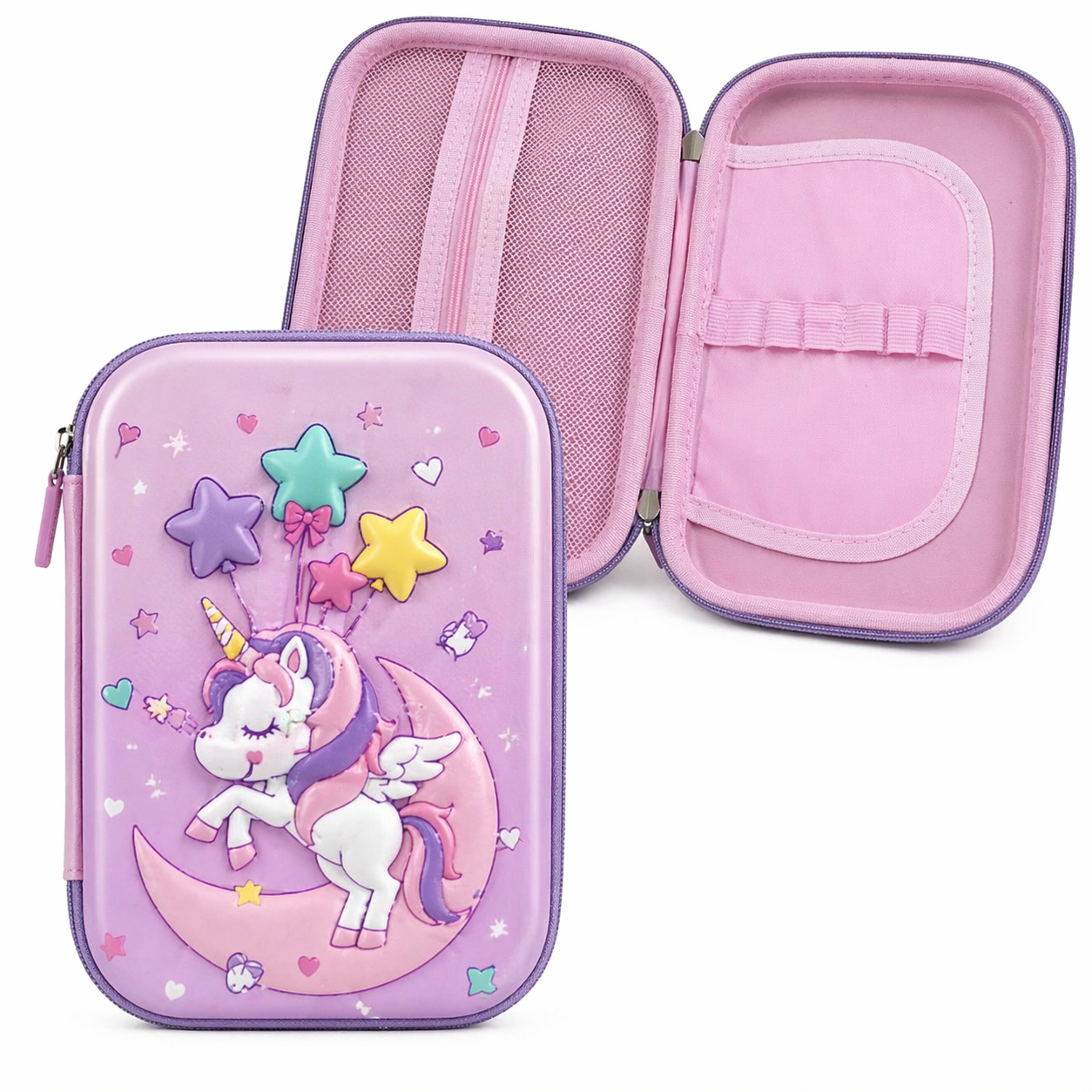 Goyal's Unicorn 3D EVA Hard Shell Pencil Case for Girls | Large Capacity Double Layer Stationery Box | Waterproof Cute Unicorn Pencil Pouch with Zipper | School Organizer for Kids Students