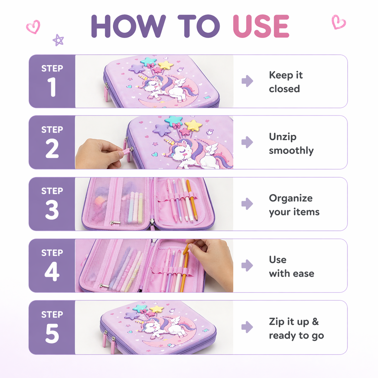 Goyal's Unicorn 3D EVA Hard Shell Pencil Case for Girls | Large Capacity Double Layer Stationery Box | Waterproof Cute Unicorn Pencil Pouch with Zipper | School Organizer for Kids Students