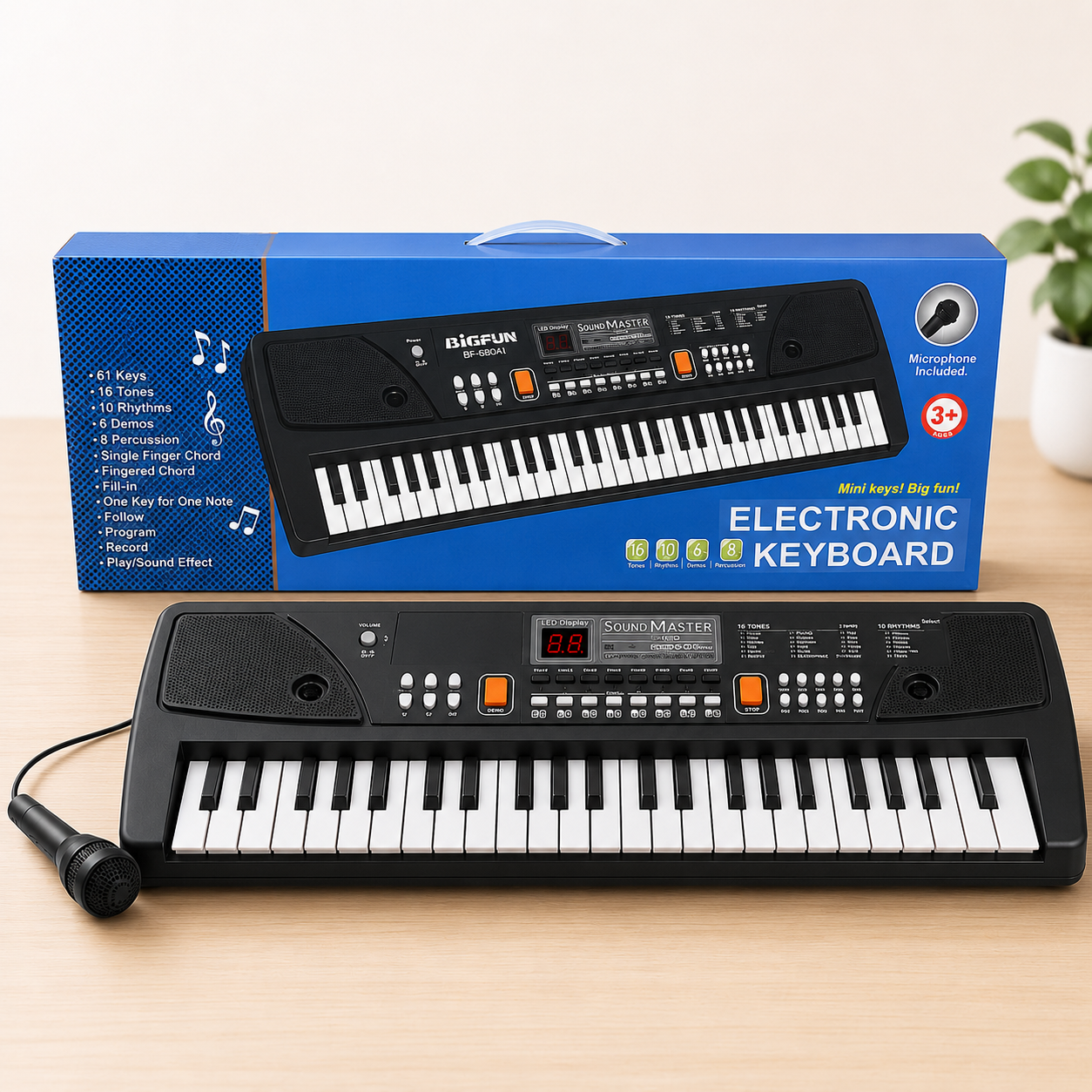 Goyal's Big Size 61-Key Electronic Keyboard Piano for kids, 16 Tones, 10 Rhythms, with Microphone, LED Display, for Ages 3+ Beginners Musical Toys
