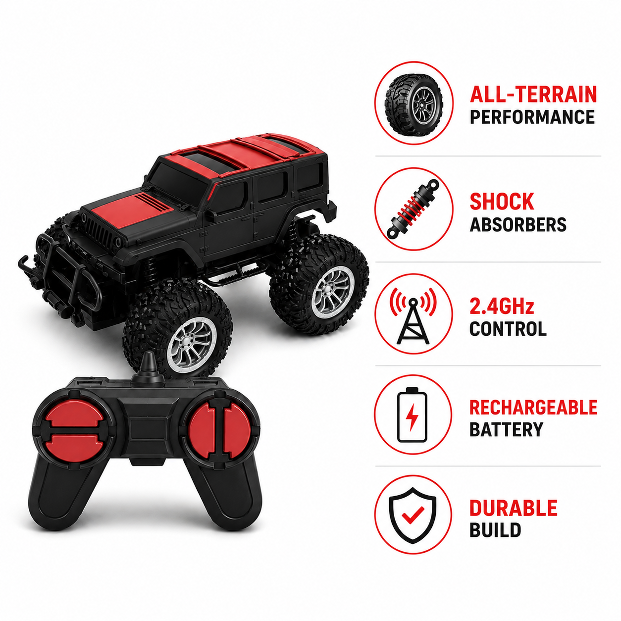 Goyal's Modern 2.4GHz RC Monster Truck Thar Jeep Car with Remote, Off-Road Toy, Red