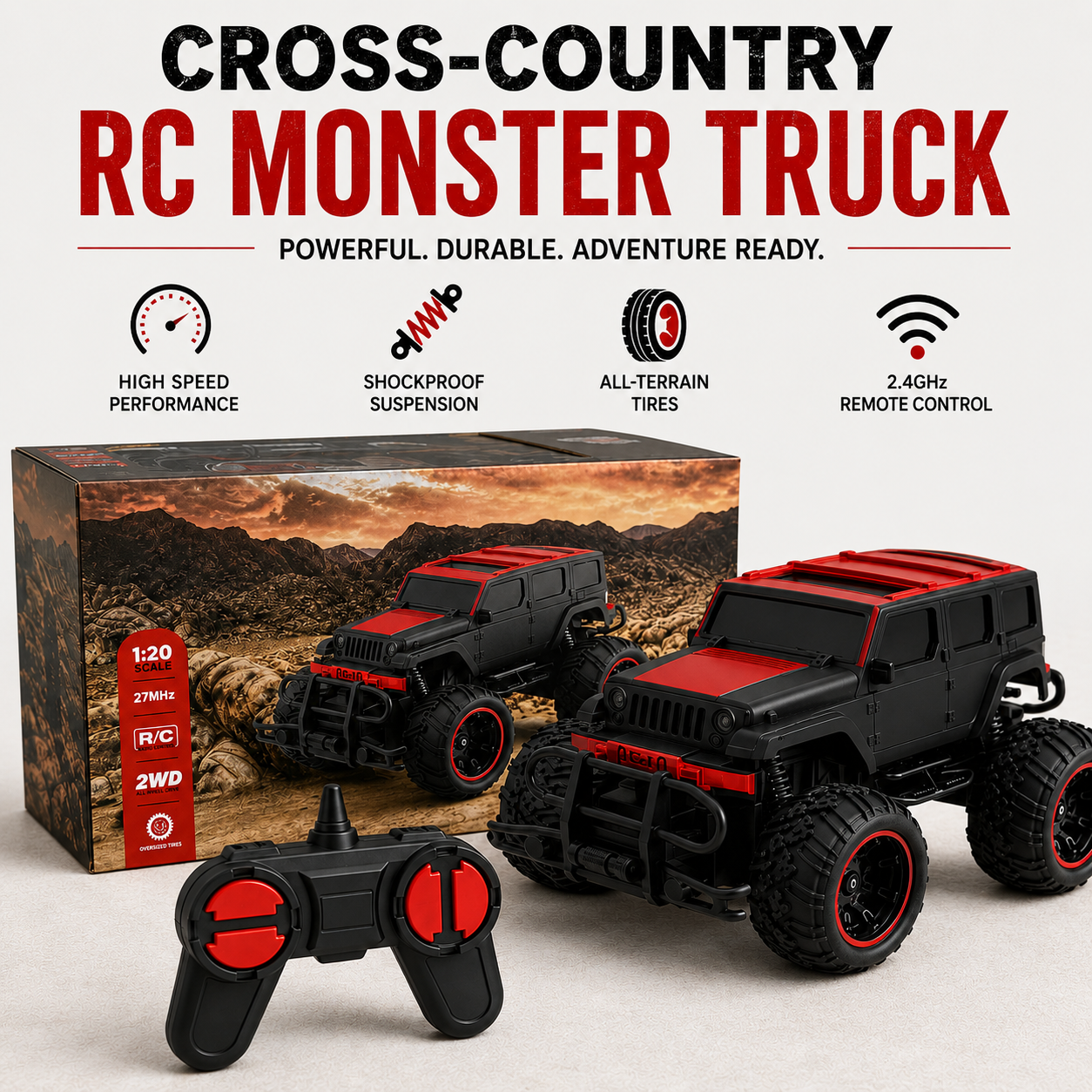 Goyal's Modern 2.4GHz RC Monster Truck Thar Jeep Car with Remote, Off-Road Toy, Red