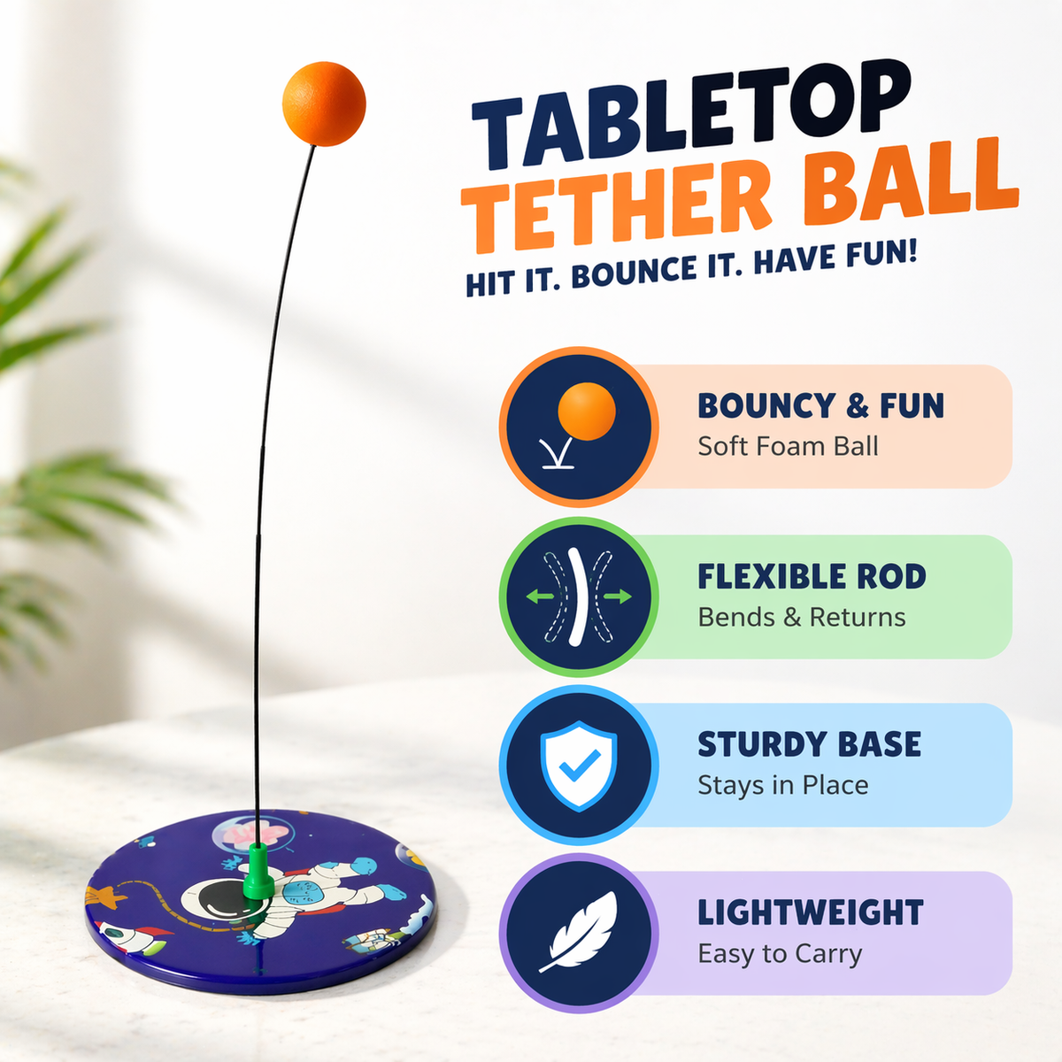 Goyal's Rebound Table Tennis Trainer Set | Self-Training Ping Pong Practice Game with Elastic Rebound Ball, Training Stand & 2 Wooden Rackets | Indoor & Outdoor Sports Toy for Kids & Family