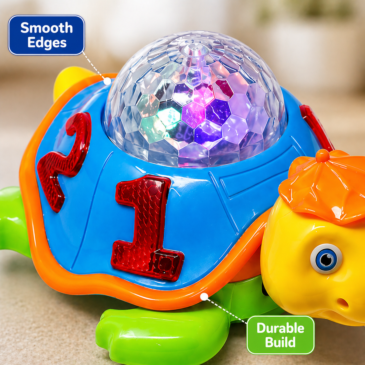 Goyal's Musical Bump and Go Tortoise Toy with 3D Flashing Light & Sound, Best Gift for Children -Toys for Kids, Boys, Girls Age 3+ Years (Tortoise)