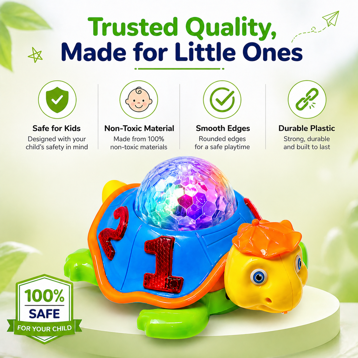 Goyal's Musical Bump and Go Tortoise Toy with 3D Flashing Light & Sound, Best Gift for Children -Toys for Kids, Boys, Girls Age 3+ Years (Tortoise)