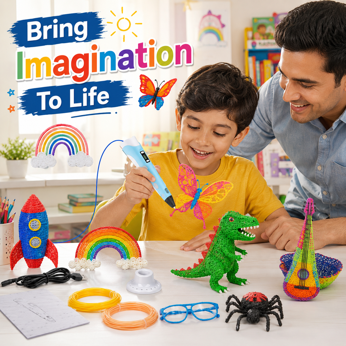 Goyal's 3D Printing Pen for Kids & Adults | Adjustable Speed & Temperature with LCD Display | 3D Drawing Pen for DIY, Art & Craft Projects | Includes 3 PLA Filaments