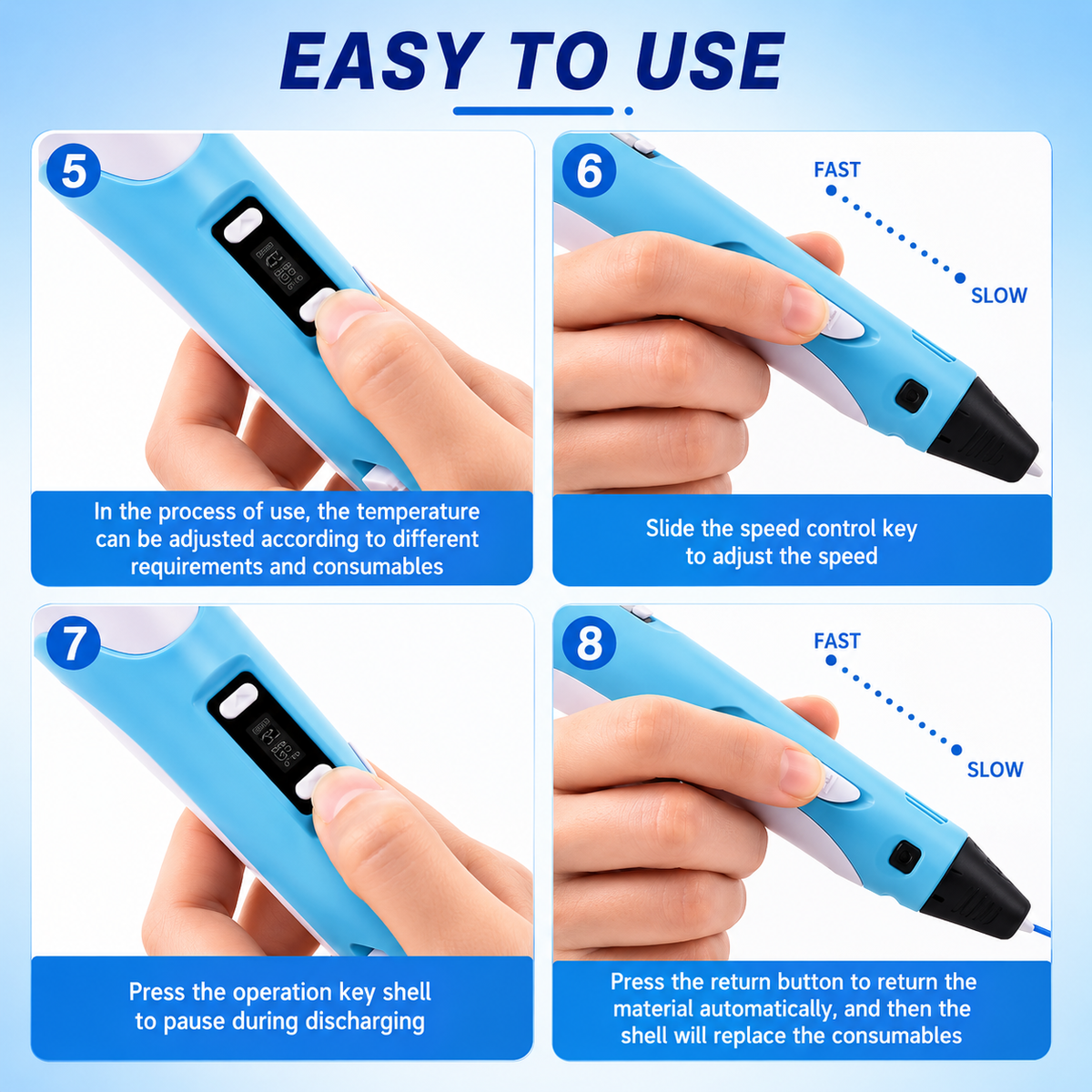 Goyal's 3D Printing Pen for Kids & Adults | Adjustable Speed & Temperature with LCD Display | 3D Drawing Pen for DIY, Art & Craft Projects | Includes 3 PLA Filaments